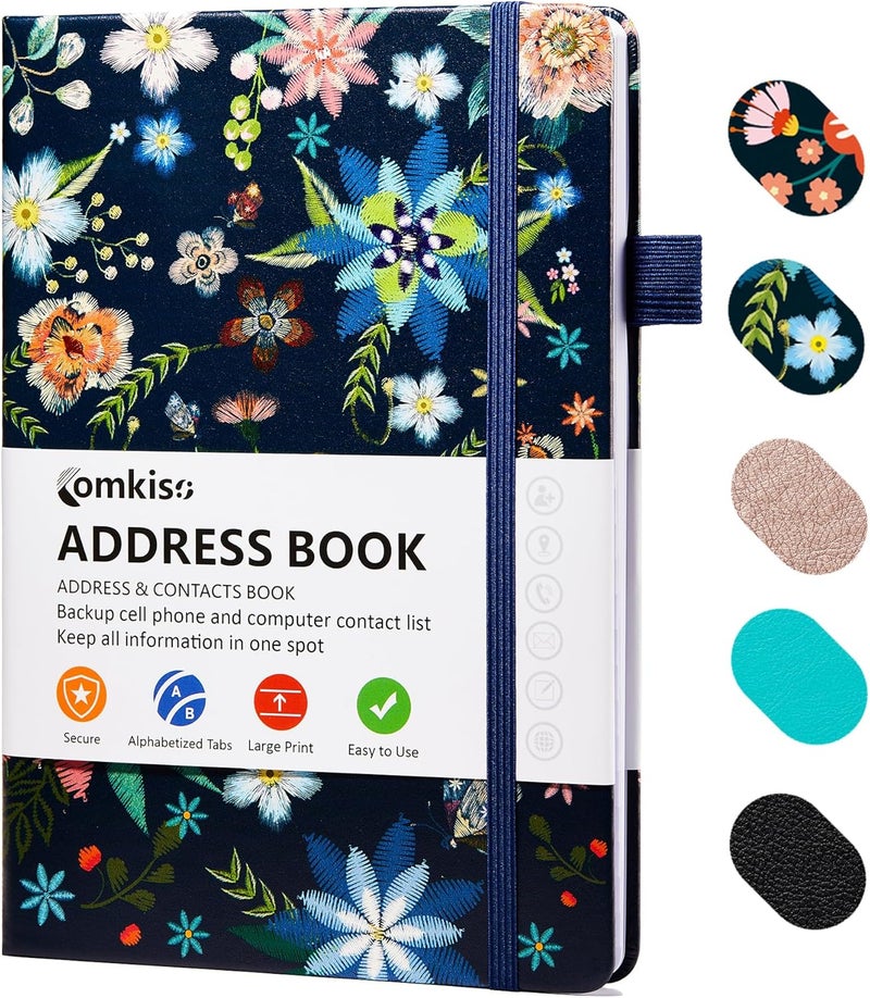 COMKISO Store Address Book with Individual Alphabetical Tabs Laminated, Large Print Address Book with 468 Wide Lining Entry Spaces, Change of Address Labels, Hardcover Address Book 5.7 x 8.5" - Bloom - Image 1